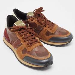 Pre Owned Valentino Multicolor Camouflage Leather and Suede Rockrunner Sneakers Size 43