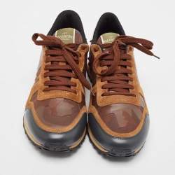 Pre Owned Valentino Multicolor Camouflage Leather and Suede Rockrunner Sneakers Size 43