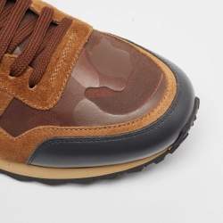 Pre Owned Valentino Multicolor Camouflage Leather and Suede Rockrunner Sneakers Size 43