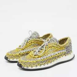 Pre Owned Valentino Tricolor Woven Fabric Crochet Low-Top Sneakers Size 43
