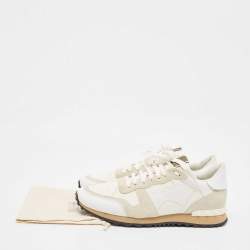 Pre Owned Valentino White Camo Print Canvas and Leather Rockrunner Sneakers Size 43