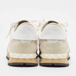 Pre Owned Valentino White Camo Print Canvas and Leather Rockrunner Sneakers Size 43