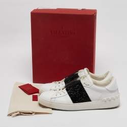 Pre Owned Valentino White Leather Rockstud Lace Up Sneakers Size 41
