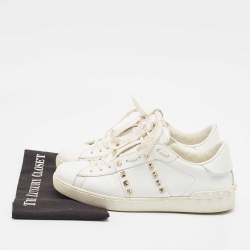 Valentino White Leather Rockstud Lace Up Sneakers Size 43