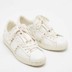 Valentino White Leather Rockstud Lace Up Sneakers Size 43