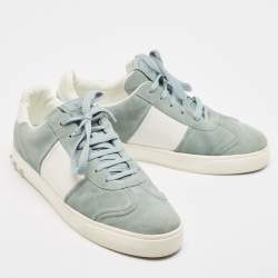 Valentino Green/White Leather and Suede Flycrew Lace Up Sneakers Size 41