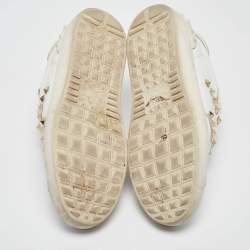 Pre Owned Valentino White Leather Rockstud Lace Up Sneakers Size 40.5