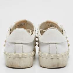 Pre Owned Valentino White Leather Rockstud Lace Up Sneakers Size 40.5