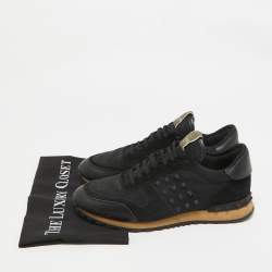 Valentino Black Canvas and Suede Rockstud Low Top Sneakers Size 42