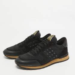 Valentino Black Canvas and Suede Rockstud Low Top Sneakers Size 42