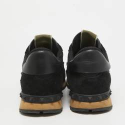 Valentino Black Canvas and Suede Rockstud Low Top Sneakers Size 42