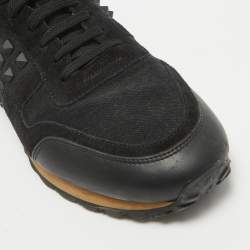 Valentino Black Canvas and Suede Rockstud Low Top Sneakers Size 42
