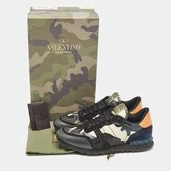 Pre Owned Valentino Multicolor Camouflage Leather and Suede Rockrunner Sneakers Size 42.5