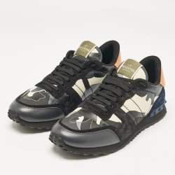 Pre Owned Valentino Multicolor Camouflage Leather and Suede Rockrunner Sneakers Size 42.5