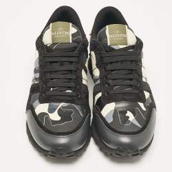 Pre Owned Valentino Multicolor Camouflage Leather and Suede Rockrunner Sneakers Size 42.5