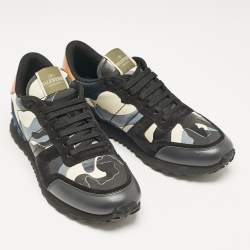 Pre Owned Valentino Multicolor Camouflage Leather and Suede Rockrunner Sneakers Size 42.5