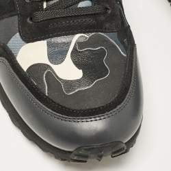 Pre Owned Valentino Multicolor Camouflage Leather and Suede Rockrunner Sneakers Size 42.5