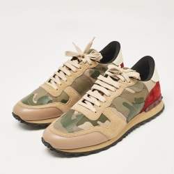 Valentino Multicolor Camouflage Leather and Suede Rockrunner Lace Up Sneakers Size 44