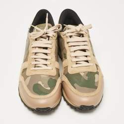 Valentino Multicolor Camouflage Leather and Suede Rockrunner Lace Up Sneakers Size 44