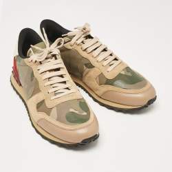 Valentino Multicolor Camouflage Leather and Suede Rockrunner Lace Up Sneakers Size 44