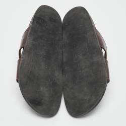 Valentino Brown Leather Escape V logo Slide Sandals Size 41