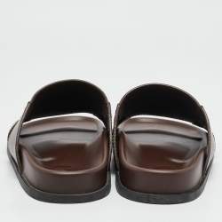 Valentino Brown Leather Escape V logo Slide Sandals Size 41