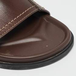 Valentino Brown Leather Escape V logo Slide Sandals Size 41