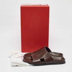 Valentino Brown Leather Escape V logo Slide Sandals Size 41