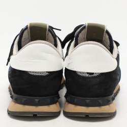 Valentino Blue/Black  Suede And Leather Camouflage Rockrunner Low Top Sneakers Size 45