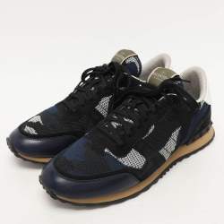 Valentino Blue/Black  Suede And Leather Camouflage Rockrunner Low Top Sneakers Size 45