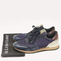 Valentino Blue/Grey Leather and Mesh Rockrunner Lace Up Sneakers Size 44