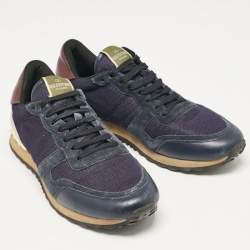 Valentino Blue/Grey Leather and Mesh Rockrunner Lace Up Sneakers Size 44