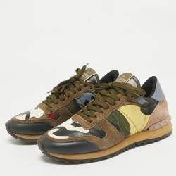 Valentino Multicolor Leather and Suede Rockrunner Lace Up Sneakers Size 39.5