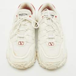 Pre Owned Valentino White Leather and Mesh Climbers Vlogo Sneakers Size 41