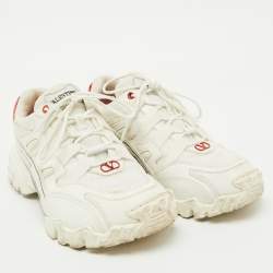 Pre Owned Valentino White Leather and Mesh Climbers Vlogo Sneakers Size 41