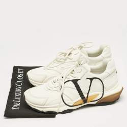 Pre Owned Valentino White Leather VLogo Lace Up Sneakers Size 42.5
