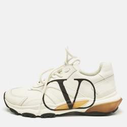 Pre Owned Valentino White Leather VLogo Lace Up Sneakers Size 42.5