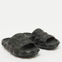 Pre Owned Valentino Black Rubber Roman Stud Slip On Flat Slippers Size 43