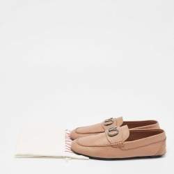 Valentino Beige Leather Escape V logo Loafers Size 42