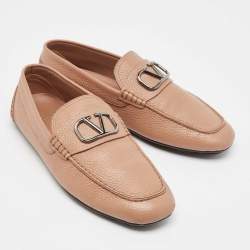 Valentino Beige Leather Escape V logo Loafers Size 42