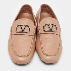 Valentino Beige Leather Escape V logo Loafers Size 42