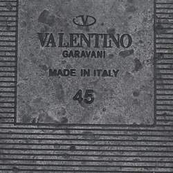 Pre Owned Valentino Black Leather Studded Flat Sandals Size 45