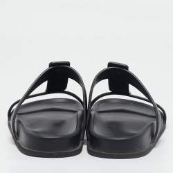 Pre Owned Valentino Black Leather Studded Flat Sandals Size 45