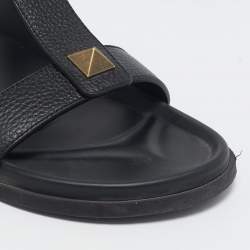 Pre Owned Valentino Black Leather Studded Flat Sandals Size 45