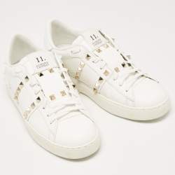 Pre Owned Valentino White Leather Rockstud Low Top Sneakers Size 40