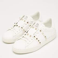 Pre Owned Valentino White Leather Rockstud Low Top Sneakers Size 40