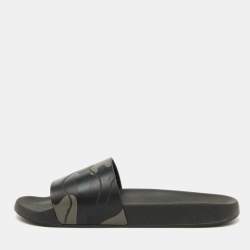 Valentino Black Camo Print Rubber Flat Pool Slides Size 45