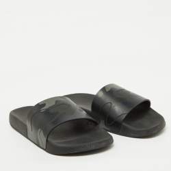 Valentino Black Camo Print Rubber Flat Pool Slides Size 45