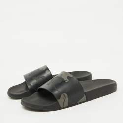 Valentino Black Camo Print Rubber Flat Pool Slides Size 45
