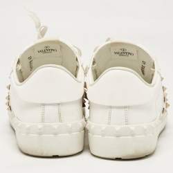 Pre Owned Valentino White Leather Rockstud Untitled Sneakers Size 43
